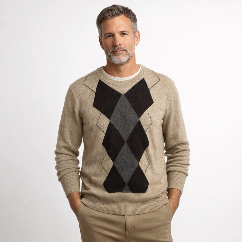 Dockers Argyle Sweater Mens M Brown Preppy Dark Academia Classic Medium